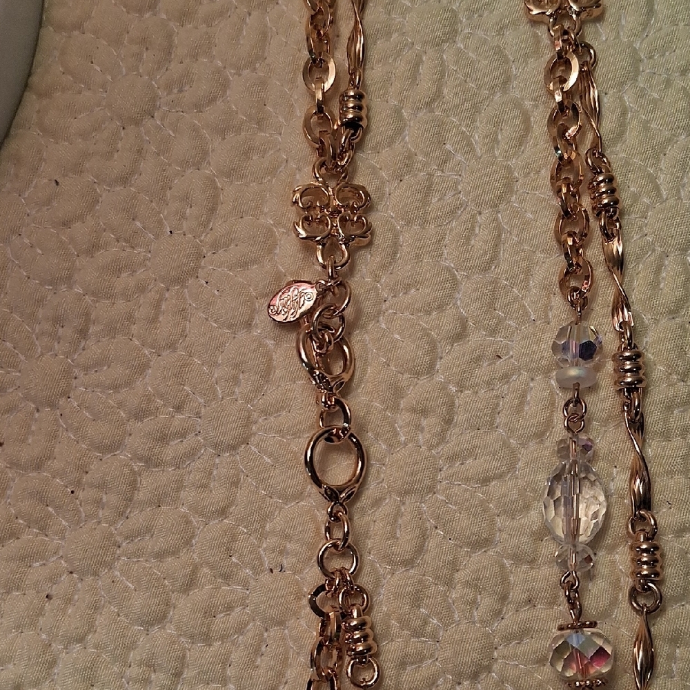 Gold-Tone Crystal Station Long Necklace ** Kirks Folly ** - Picture 3 of 4